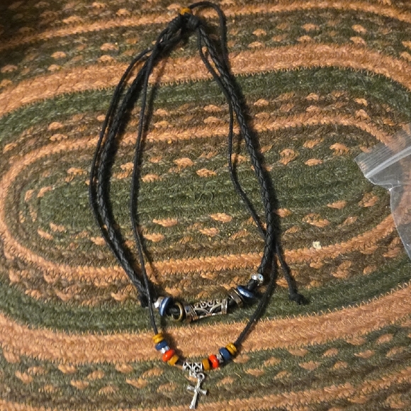 Multicolor Boho Beaded Necklace with Cross Pendant - Picture 1 of 1